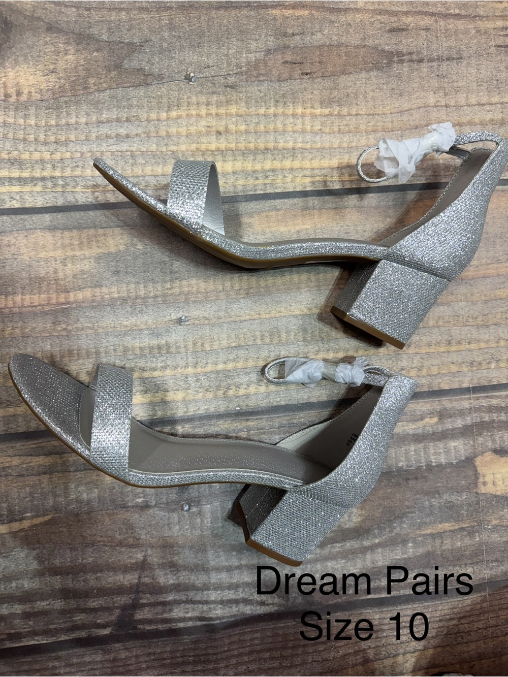 Dream Pairs Silver Glitter Block Heel Sandals